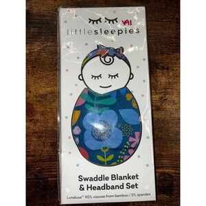 V91. Little‎ Sleepies Folk Floral Swaddle and Headband Set NIB